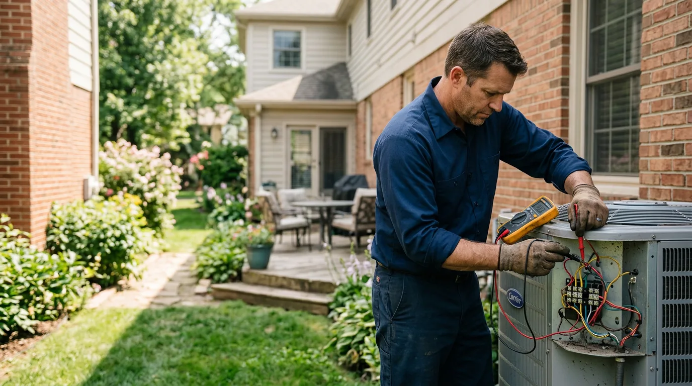 HVAC technician working in a home in Massachusetts